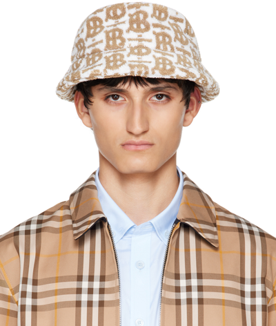 Shop Burberry Beige & White Monogram Bucket Hat In Camel Ip Pat