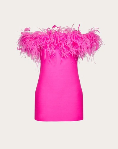 Shop Valentino Crepe Couture Short Dress With Feather Embroidery Woman Pink Pp 38