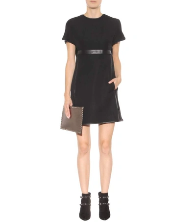 Shop Valentino Wool Crepe Dress In Black