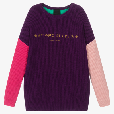 Shop Marc Ellis Girls Colourblock Knit Sweater In Purple