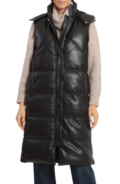 Shop Avec Les Filles Faux-ever Leather™ Longline Thermal Puff™ Puffer Vest In Black
