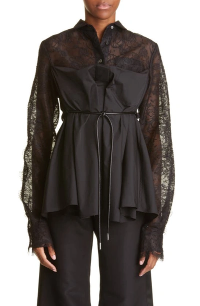 Shop Sacai Hybrid Lace & Poplin Popover Blouse In Black