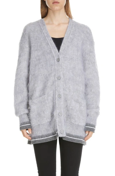 Shop Givenchy Mohair, Wool & Cashmere Blend Logo Cardigan In Light Grey