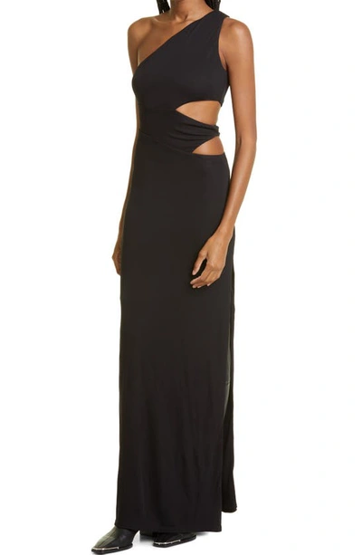 Shop Staud Letta Cutout One-shoulder Maxi Dress In Black