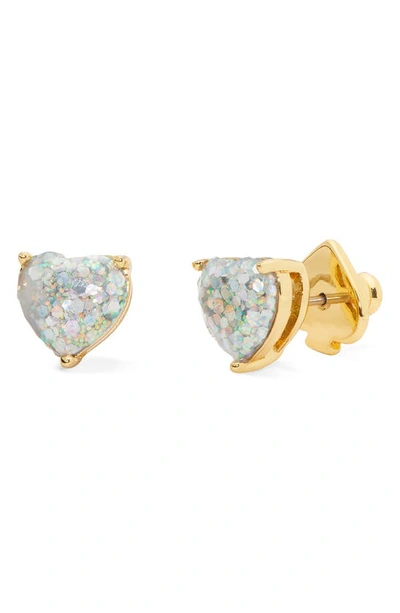 Shop Kate Spade Glitter Heart Stud Earrings In Opal Glitter