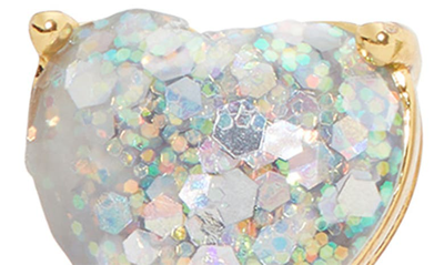Shop Kate Spade Glitter Heart Stud Earrings In Opal Glitter