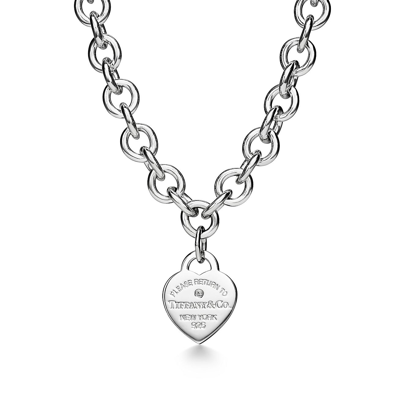 Shop Tiffany & Co Return To Tiffany® Heart Tag Necklace In Silver With A Diamond In Sterling Silver