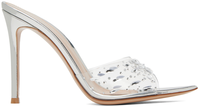 Shop Gianvito Rossi Silver Halley 105 Heeled Mules In Trasp+silver