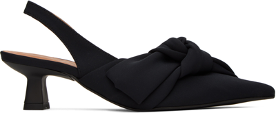 Shop Ganni Black Soft Bow Slingback Heels In 099 Black