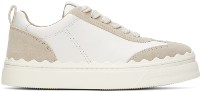 Shop Chloé White & Taupe Lauren Sneakers In 90z White - Beige 1