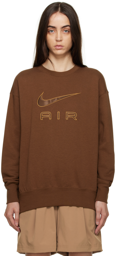 Shop Nike Brown Embroidered Sweatshirt In Cacao Wow/ale Brown