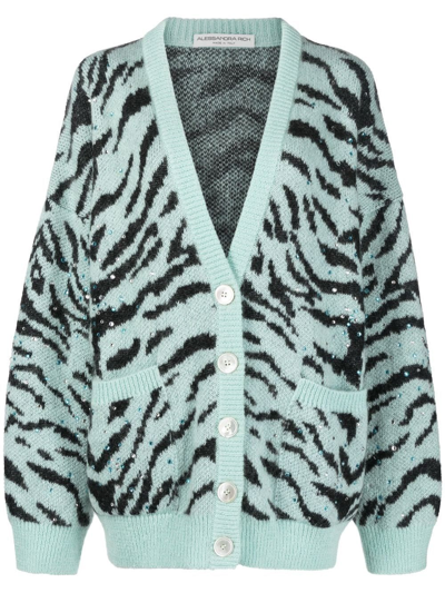 Shop Alessandra Rich Zebra-print Knit Cardigan In Green
