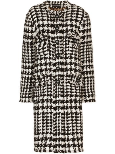 Shop Dolce & Gabbana Tweed Single-breasted Coat In Grey