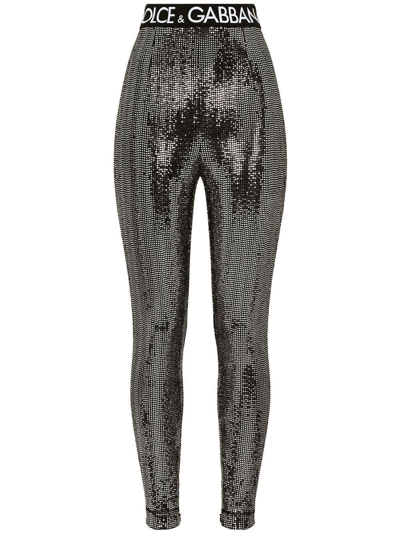 Shop Dolce & Gabbana Logo-waistband Metallic Leggings