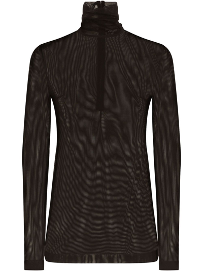 Shop Dolce & Gabbana Sheer Half-zip Mesh Top In Black
