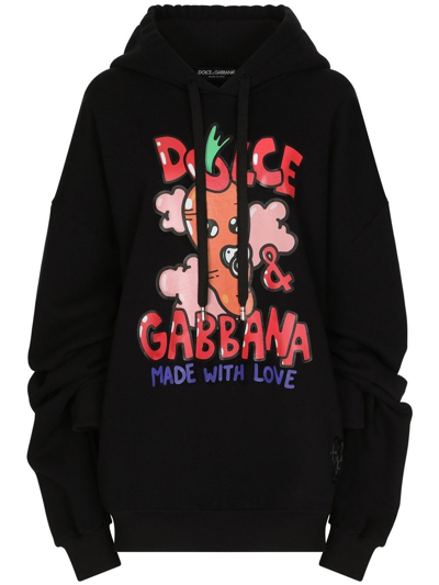 Shop Dolce & Gabbana Graphic-print Drawstring Hoodie In Black