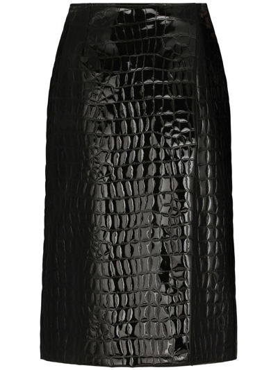 Shop Dolce & Gabbana Alligator-print Silk-blend Skirt In Black