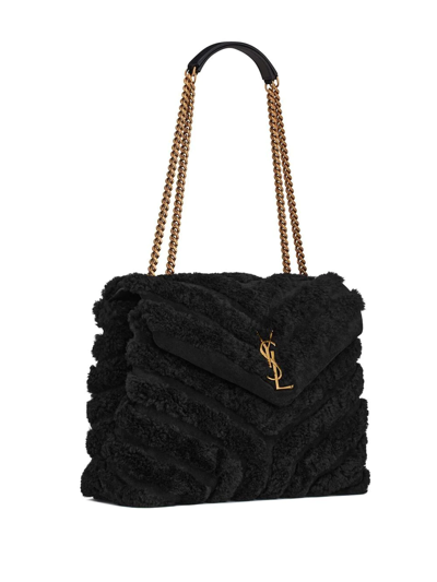 Shop Saint Laurent Loulou Medium Shearling Shoulder Bag In Black