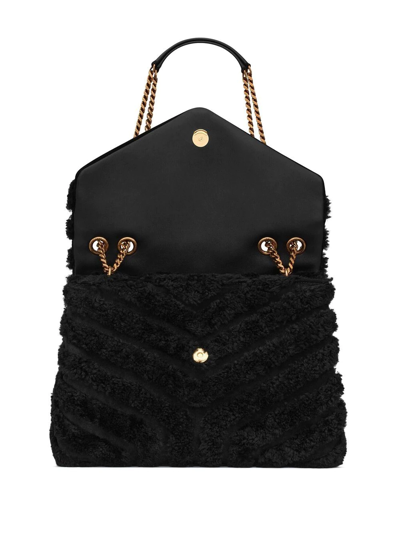 Shop Saint Laurent Loulou Medium Shearling Shoulder Bag In Black