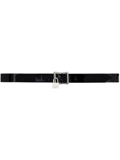 Shop Saint Laurent Patent-leather Padlock Belt In Black