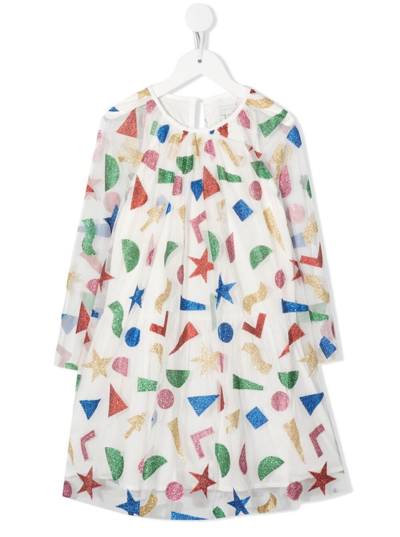 Shop Stella Mccartney White Tulle Dress With Multicolor Stickers Girl  Kids