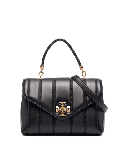 Shop Tory Burch Kira Small Top-handle Satchel In Black Rolled Gold