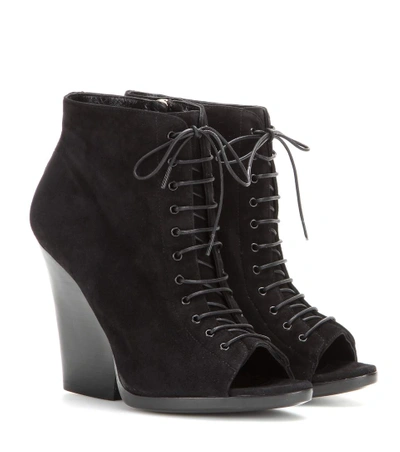 Shop Burberry Virgina Ari Suede Open-toe Ankle Boots In Black