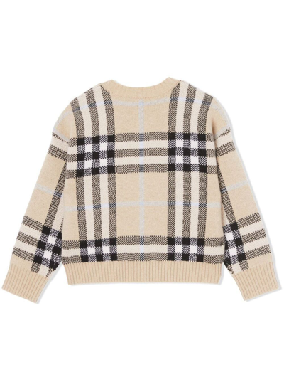 Shop Burberry Beige Wool And Cachemire Cardigan With Vintage Check Motif Girl  Kids