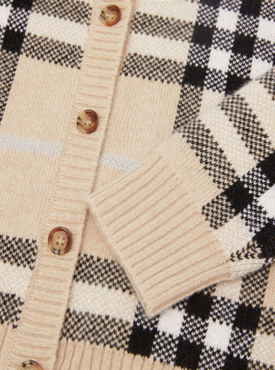 Shop Burberry Beige Wool And Cachemire Cardigan With Vintage Check Motif Girl  Kids