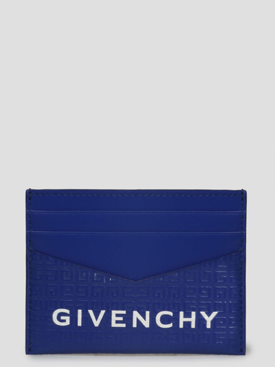 Shop Givenchy 4g Leather Card Holder In Blue