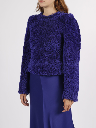 Shop Stella Mccartney Furry Textured Knit Crop Sweater In Blue