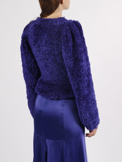 Shop Stella Mccartney Furry Textured Knit Crop Sweater In Blue
