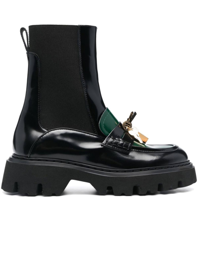 Shop N°21 Black And Green Calf Leather Ankle Boots In Nero
