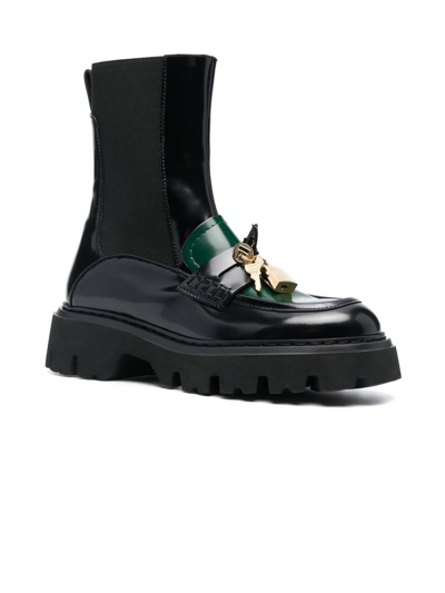 Shop N°21 Black And Green Calf Leather Ankle Boots In Nero