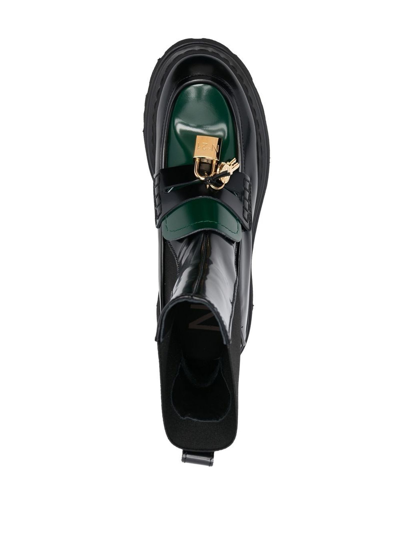 Shop N°21 Black And Green Calf Leather Ankle Boots In Nero