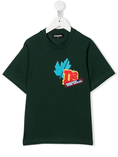 Shop Dsquared2 Kids Green T-shirt With Patch D2kids Sport Edtn.06 In Verde Scuro