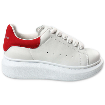 Shop Alexander Mcqueen Sneakers Bianche In Pelle Con Lacci Bambino In Bianco
