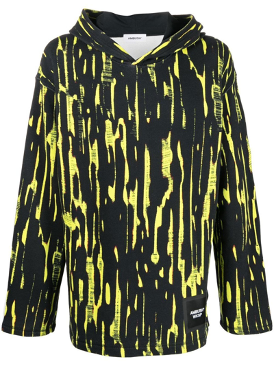 Shop Ambush Black And Fluo Yellow Cotton Hoodie In Nero+giallo