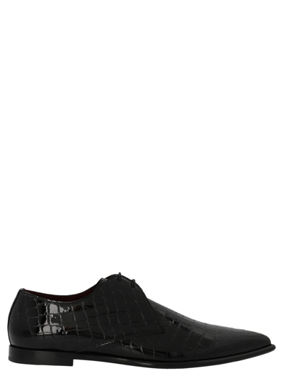 Shop Dolce & Gabbana Croc Leather Derby In Black
