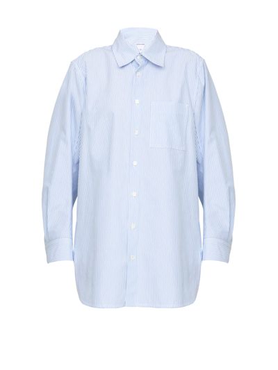 Shop Bottega Veneta Striped Compact Cotton Shirt In Pale Blue