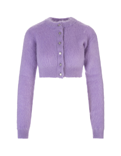 Shop Rabanne Woman Crop Cardigan In Lilac Mohair In Purple