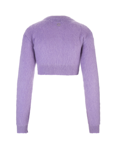 Shop Rabanne Woman Crop Cardigan In Lilac Mohair In Purple