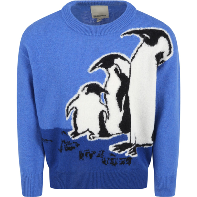Shop Armani Collezioni Blue Sweater For Boy With Penguins