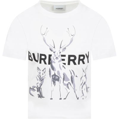 Shop Burberry White T-shirt For Kids With Animals