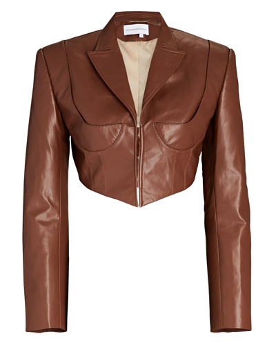Shop Aleksandre Akhalkatsishvili Bra-detail Cropped Vegan Leather Jacket In Brown