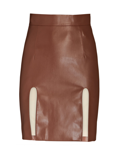 Shop Aleksandre Akhalkatsishvili Vegan Leather Mini Skirt In Brown