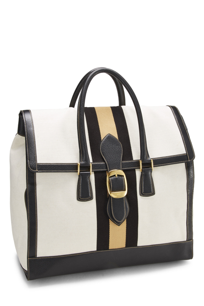 Pre-owned Gucci White Canvas Web Travel Satchel Xl