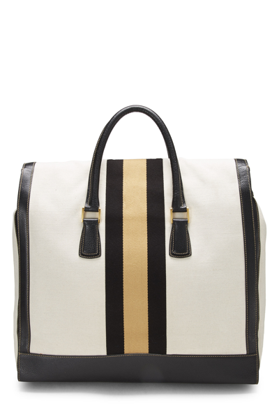 Pre-owned Gucci White Canvas Web Travel Satchel Xl