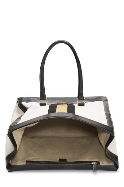Pre-owned Gucci White Canvas Web Travel Satchel Xl