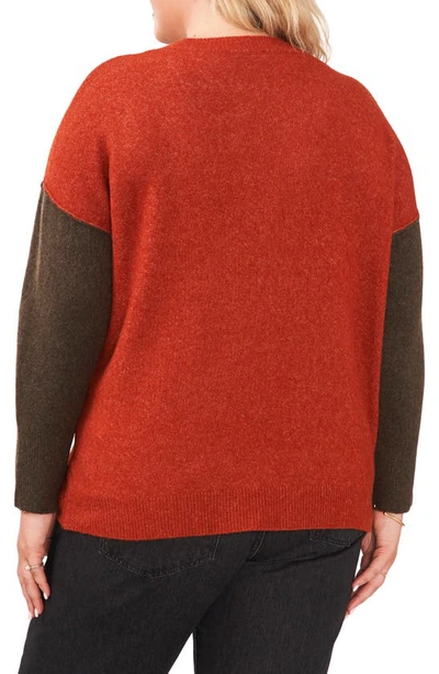 Vince Camuto Extended Shoulder Colorblock Sweater In Rust